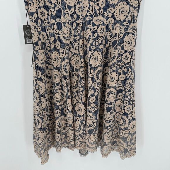 Vince Camuto Sleeveless Lace Overlay Fit & Flare Midi Dress Blue Beige Plus 22W - Picture 6 of 10